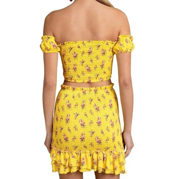 Blue Life yellow floral smocked secret crush last night set extra small MSRP 204 - Picture 2 of 12